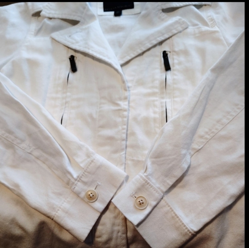 Banana Republic Jean Jacket, Women White Denim, Zip Up, Collar, Pockets, XS - Picture 11 of 12